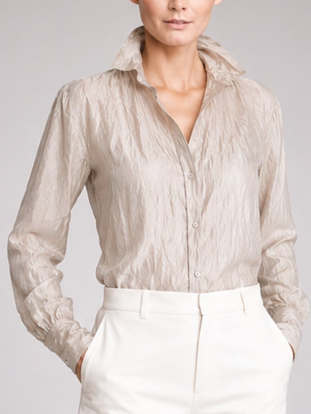 New, Ralph Lauren Black Label Crinkled Organza Puffed Silk Blend Blouse